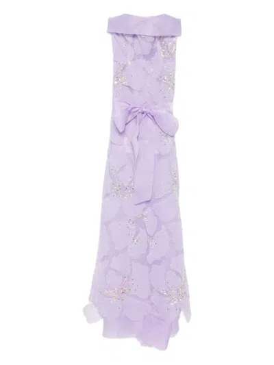 Miau By Clara Rotescu Embellished Floral Dress In Purple