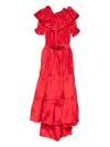 Miau By Clara Rotescu Embellished Tiered Asymetric Dress In Red