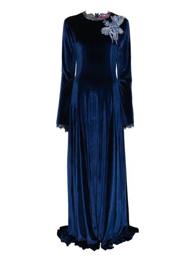 Miau By Clara Rotescu Floral-appliqué Maxi Dress In Blue