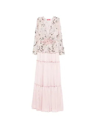 Miau By Clara Rotescu Floral Embroidered Dress In Pink
