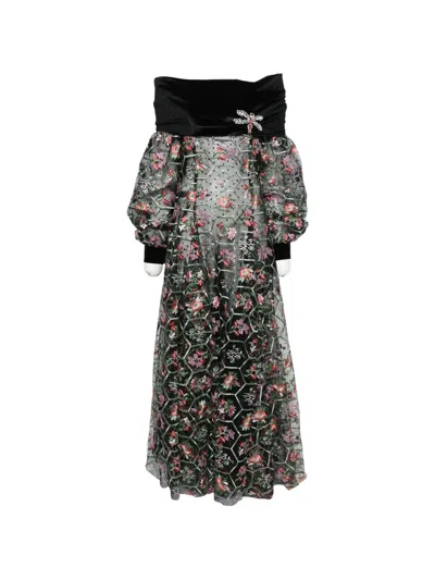 Miau By Clara Rotescu Floral-embroidered Maxi Dress In Black