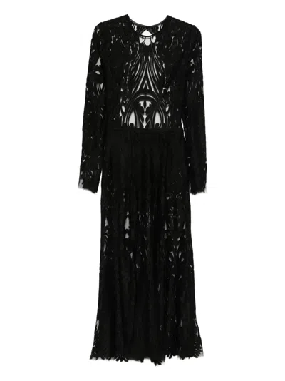 Miau By Clara Rotescu Floral-lace Maxi Dress In Black