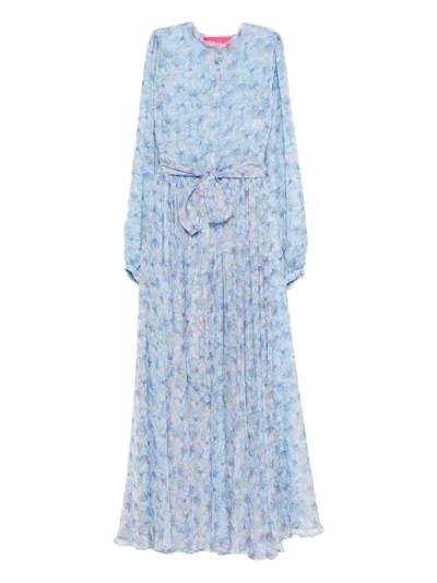 Miau By Clara Rotescu Floral-print Belted Maxi Dress In Blue