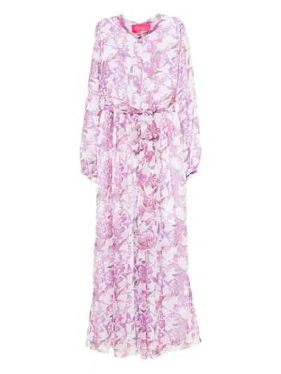 Miau By Clara Rotescu Floral-print Belted Maxi Dress In White