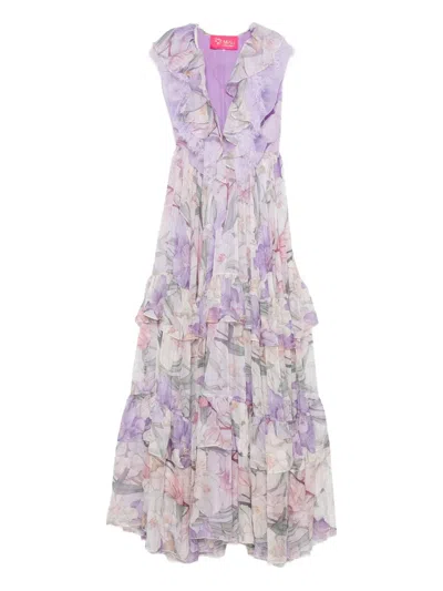 Miau By Clara Rotescu Floral-print Maxi Dress In Purple
