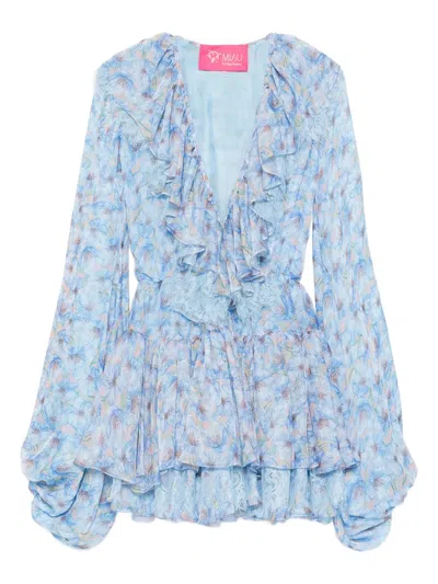 Miau By Clara Rotescu Floral-print Mini Dress In Blue