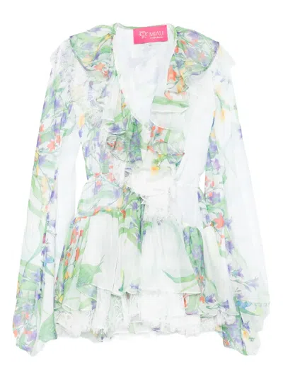 Miau By Clara Rotescu Floral-print Mini Dress In White
