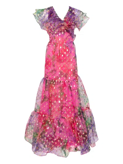 Miau By Clara Rotescu Floral-print Ruffled Maxi Dress In Pink
