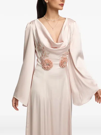 Miau By Clara Rotescu Floral-embellished Cowl-neck Dress In Multi