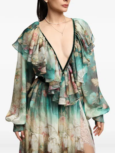 Miau By Clara Rotescu Floral-print Ruffled Dress In Multi