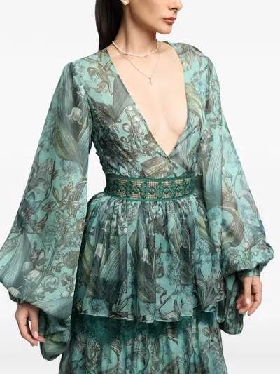 Miau By Clara Rotescu Floral-print Tiered Dress In Animal Print