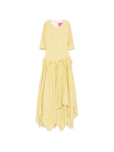 Miau By Clara Rotescu Fringed Ruffled Dress In Yellow