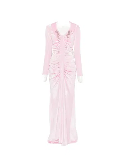 Miau By Clara Rotescu Ginny Embellished Ruffled Maxi Dress In Pink