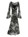 Miau By Clara Rotescu Jessie Bell-sleeve Animal-print Dress In Green