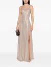 Miau By Clara Rotescu Kaya Sequin-embellished Front-slit Gown In Neutral