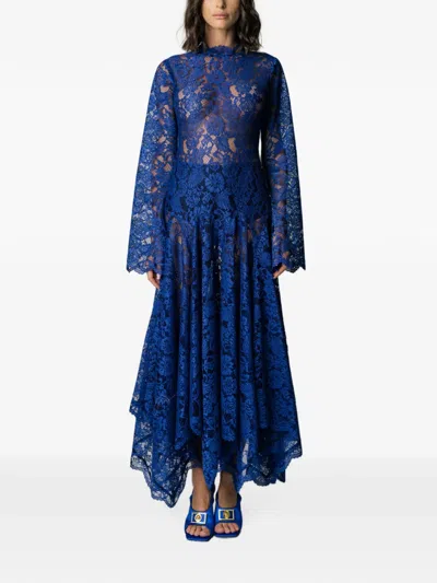 Miau By Clara Rotescu Lace-overlay Flared Dress In Blue