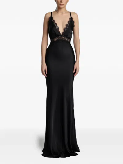 Miau By Clara Rotescu Lace-trim Satin Dress In Black