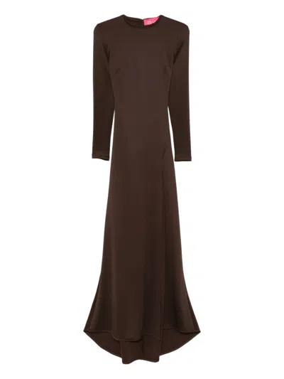 Miau By Clara Rotescu Long-sleeve Front-slit Dress In Brown