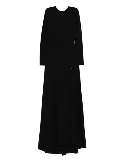 Miau By Clara Rotescu Long-sleeve Slit Maxi Dress In Black