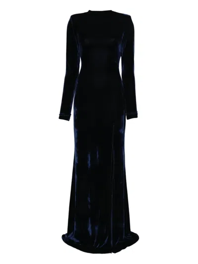 Miau By Clara Rotescu Long-sleeve Slit Maxi Dress In Blue
