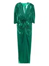 Miau By Clara Rotescu Mae Puff-sleeve Draped Dress In Green