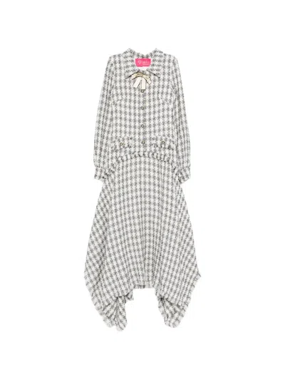 Miau By Clara Rotescu Magnolia Bow-neck Fringe-detail Asymmetric Dress In Gray