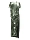 Miau By Clara Rotescu Metallic-effect Draped Dress In Green