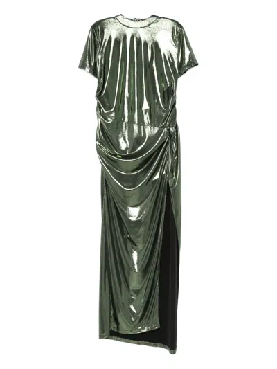 Miau By Clara Rotescu Metallic-effect Draped Dress In Green