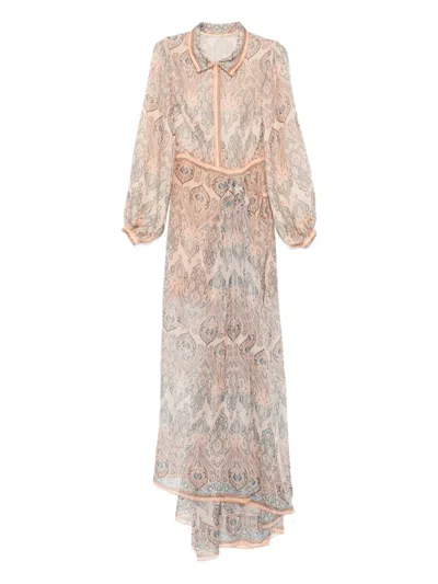 Miau By Clara Rotescu Paisley-print Collared Asymmetric Dress In Pink