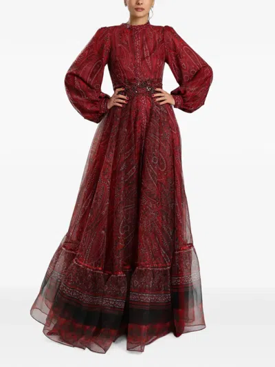 Miau By Clara Rotescu Paisley-print Bead-embellished Maxi Dress In Red