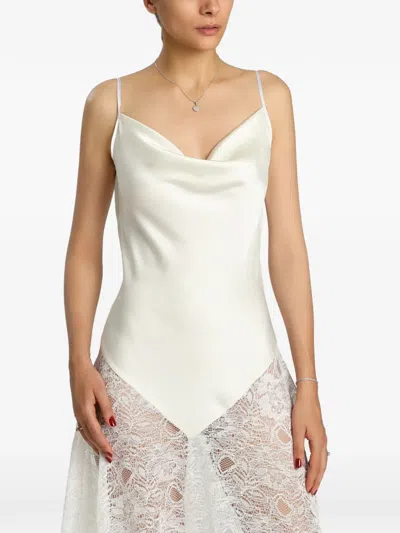 Miau By Clara Rotescu Palmer Lace-panelled Cowl-neck Gown In White