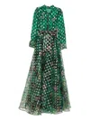 Miau By Clara Rotescu Printed Long-sleeve Maxi Dress In Green