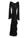 Miau By Clara Rotescu Ruffle-hem Long-sleeve Midi Dress In Black