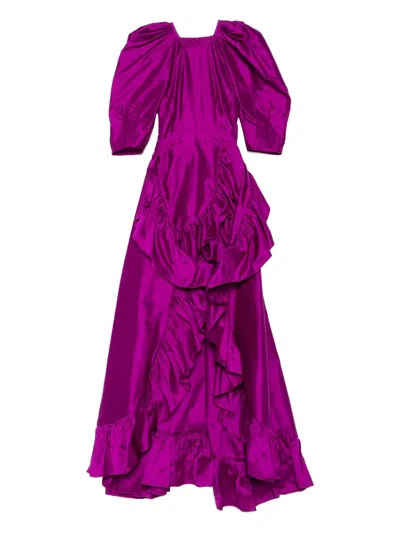 Miau By Clara Rotescu Ruffle-trim Asymmetric Dress In Purple