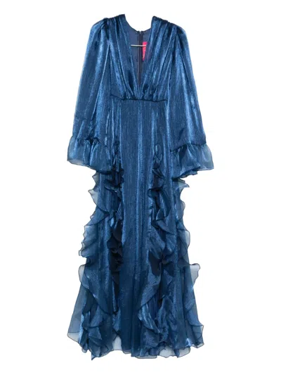 Miau By Clara Rotescu Ruffled Costa Dress In Blue