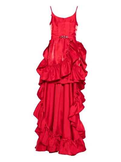 Miau By Clara Rotescu Ruffled Dress In Red