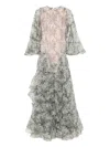 Miau By Clara Rotescu Ruffled-effect Floral-print Maxi Dress In Gray