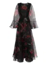 Miau By Clara Rotescu Ruffled Floral Maxi Dress In Black