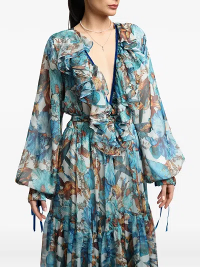 Miau By Clara Rotescu Ruffled Floral-print Dress In Multi