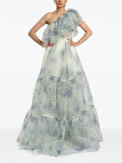Miau By Clara Rotescu Ruffled One-shoulder Maxi Dress In Blue
