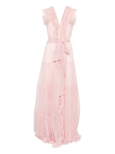 Miau By Clara Rotescu Ruffled Tiered Maxi Dress In Purple