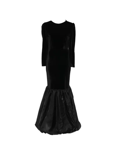 Miau By Clara Rotescu Ruffled Velvet Dress In Black