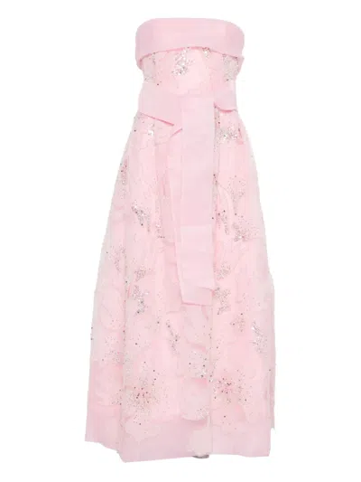 Miau By Clara Rotescu Sequin-embellished Strapless Midi Dress In Pink