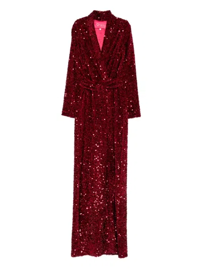 Miau By Clara Rotescu Sequin Tie Dress In Burgundy