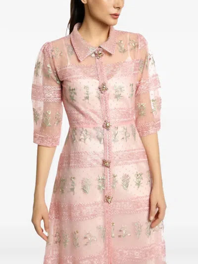 Miau By Clara Rotescu Shula Floral-embroidered Tiered Dress In Pink