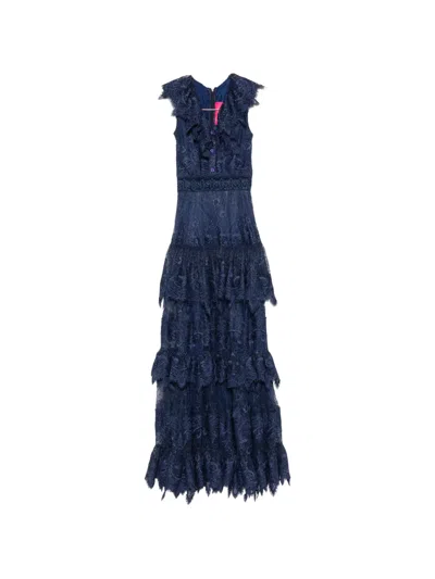 Miau By Clara Rotescu Simphony Ruffled Lacdd Maxi Dress In Blue