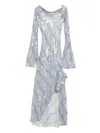 Miau By Clara Rotescu Story Metallic-print Ruffle-trim Maxi Dress In Blue