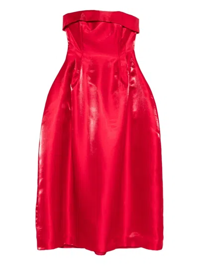 Miau By Clara Rotescu Strapless Midi Dress In Red