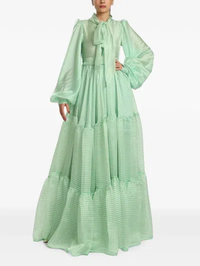 Miau By Clara Rotescu Striped Maxi Dress In Green