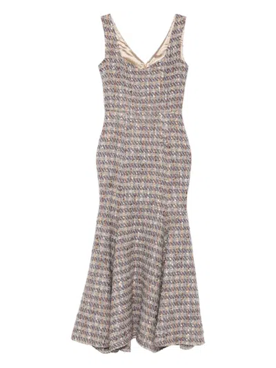 Miau By Clara Rotescu Tweed Maxi Dress In Gray